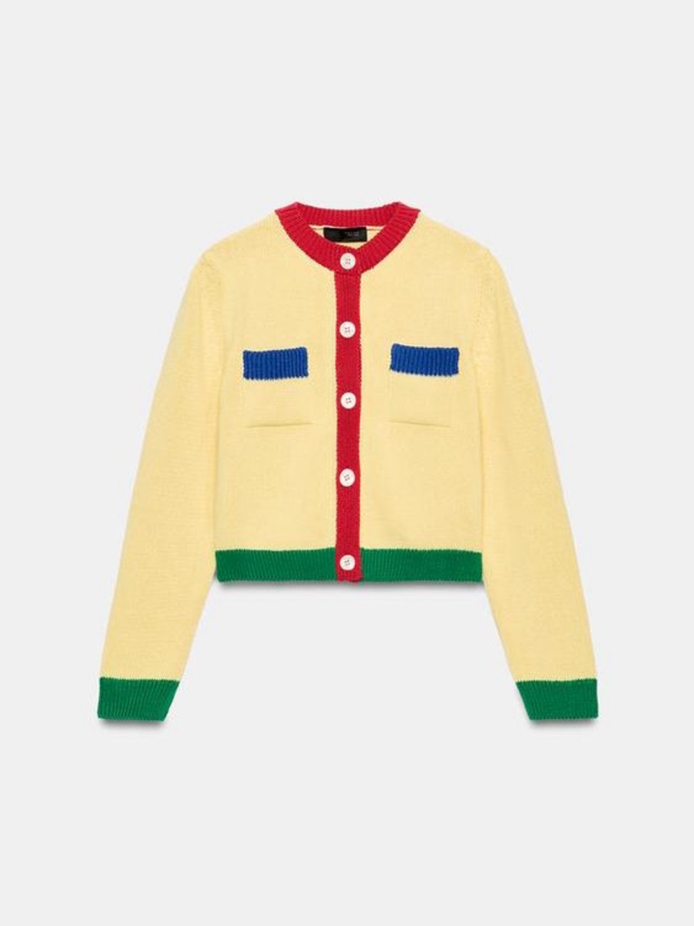 NWT Zara Yellow Colorblock Cropped Cardigan Sweater with Red Trim - Picture 2 of 6